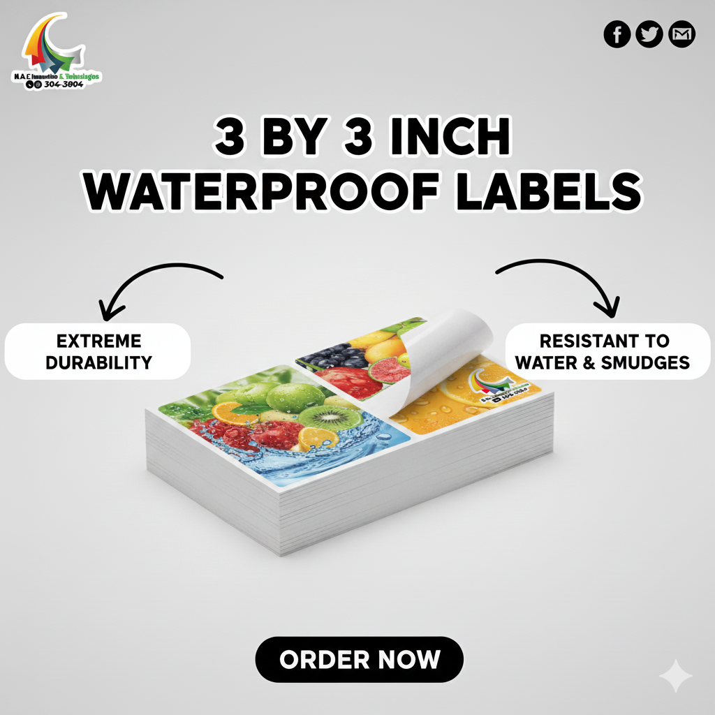 3 by 3 inches Water proof Labels 